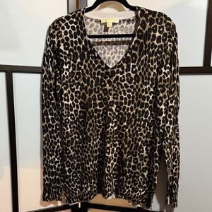 Michael Kors Leopard Print Long Sleeve Top - Black and Brown